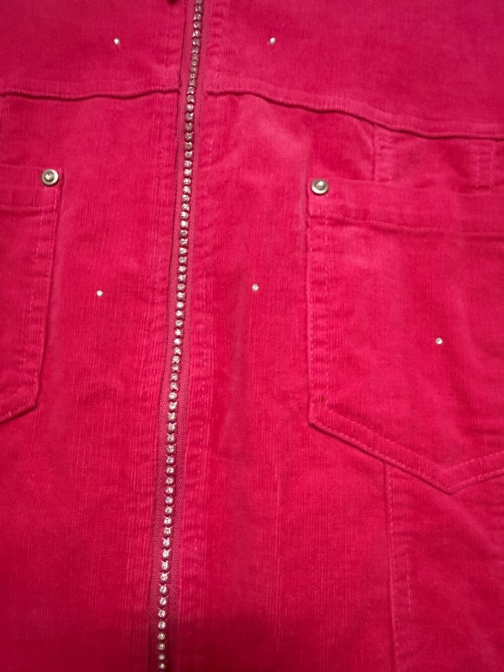 Quacker Factory Pink Corduroy Rhinestone Zip Front Jacket M - Picture 4 of 10